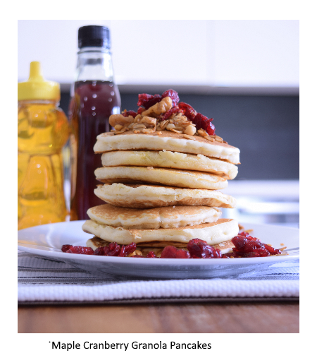 Maple Cranberry Granola Pancakes, seen in  vegetaiangazette.com